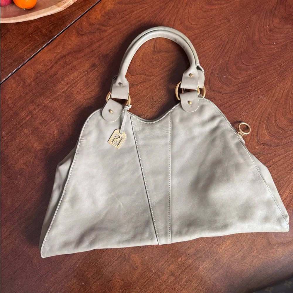 Fendi Grey “Devil Trapezio” Shoulder Bag with Elegant Gold Hardware - Picture 1 of 5